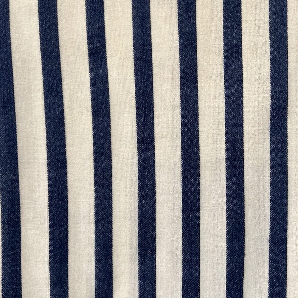 Ruffled sleeve denim and off white stripped blouse. - Picture 5 of 6